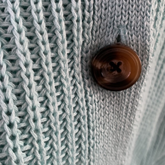 Torrid Size 5 aqua v-neck ribbed cardigan with lacy knit sleeves - Picture 3 of 8